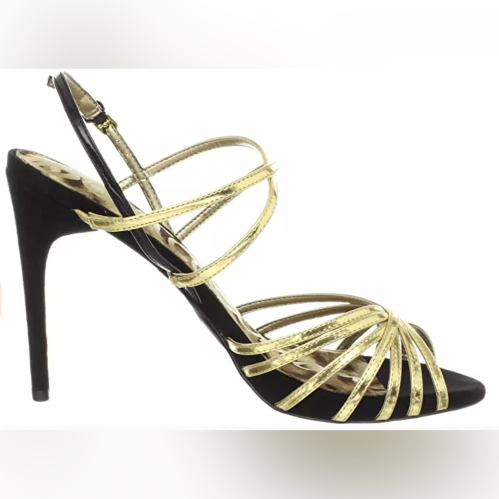 Sam Edelman The Harlette Gold and Black Strappy Heels
